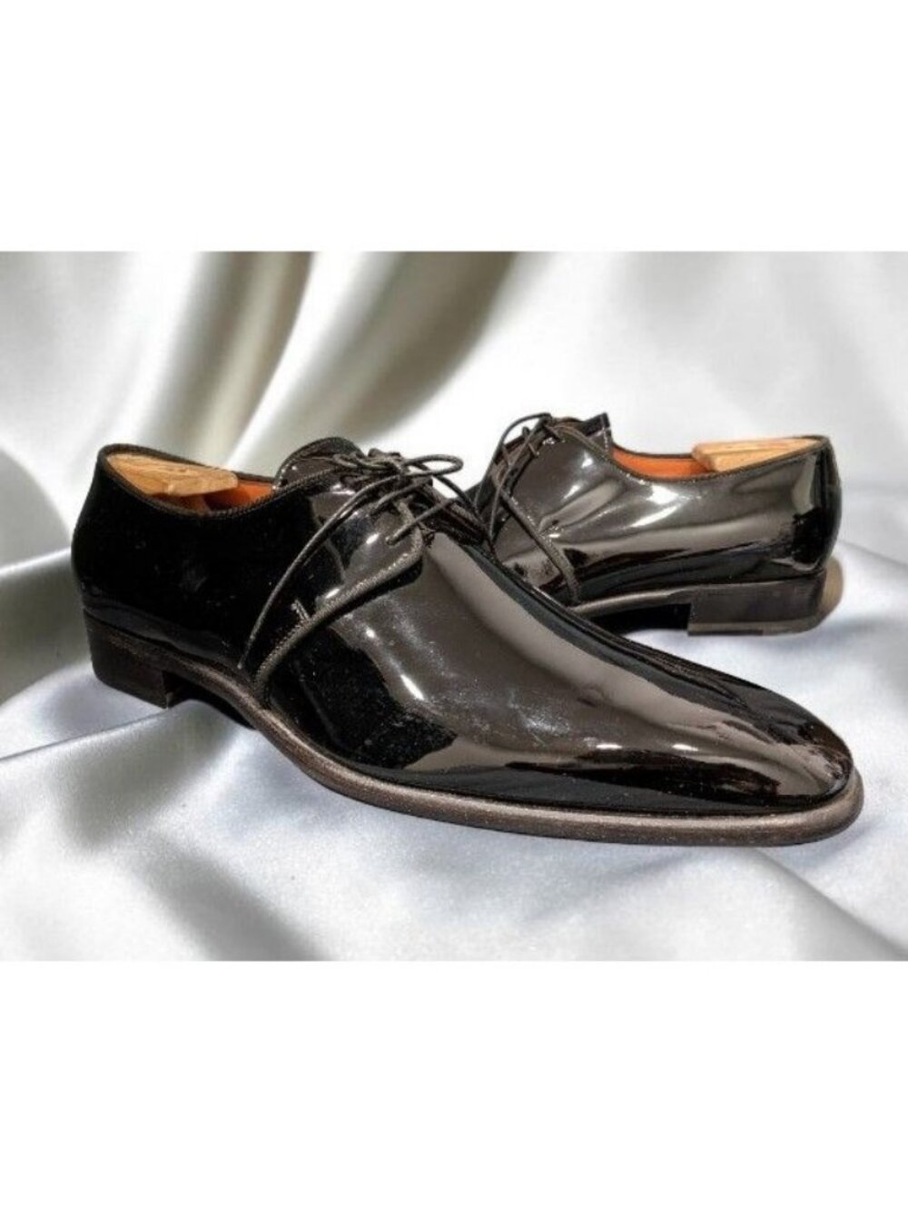 Santoni Men's Isogram Patent Leather Made In Italy Shoes Size 12- Pre Owned